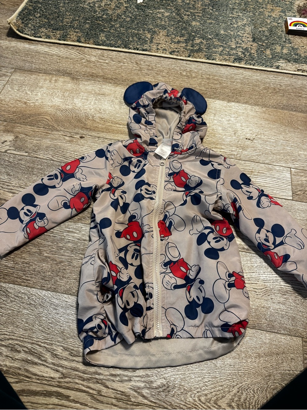Beige Mickey Mouse Print Hooded Rain Jacket 3T